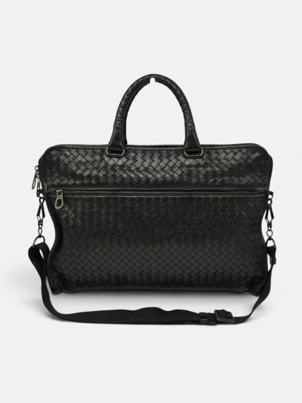 Bottega Veneta Intrecciato Black Leather Briefcase Business Laptop Bag
